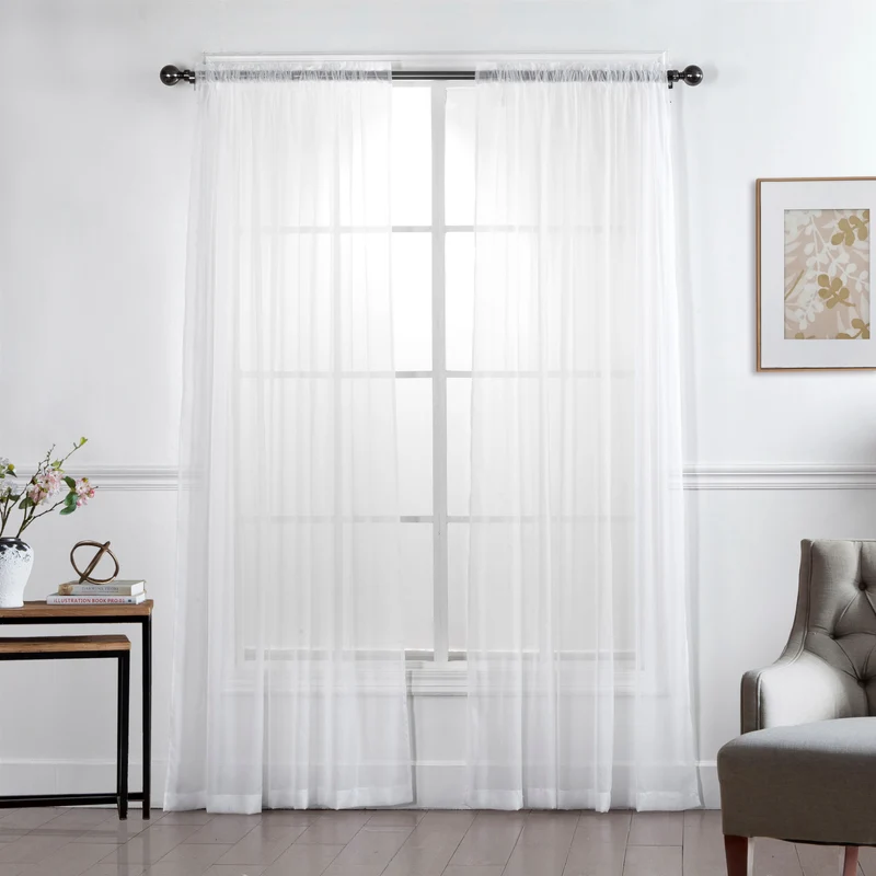 HomeStyles Sheer Curtain Panel with Rod Pocket, White, 52-in x 96-in.