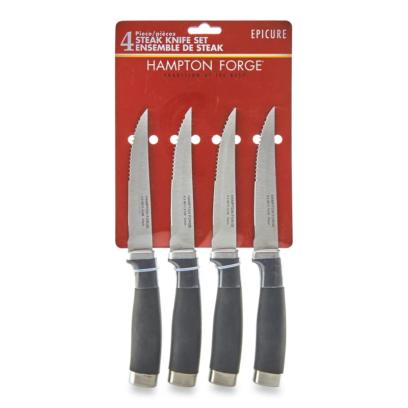 Hampton Forge Epicure Steak Knives with Sharp Edge, Black, 11.4-cm, 4-Piece Set