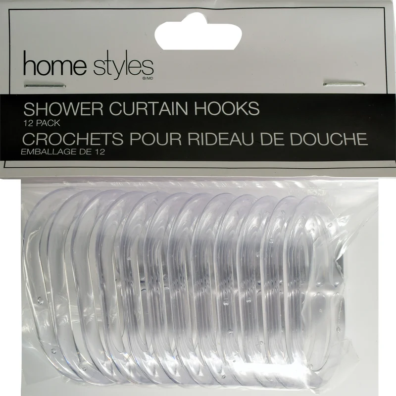 HomeStyles Shower C-Hooks, Clear, 12-Pack