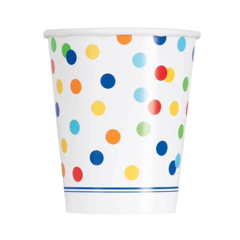 Rainbow Polka Dot Paper Cups, 9-oz, 8-Pack