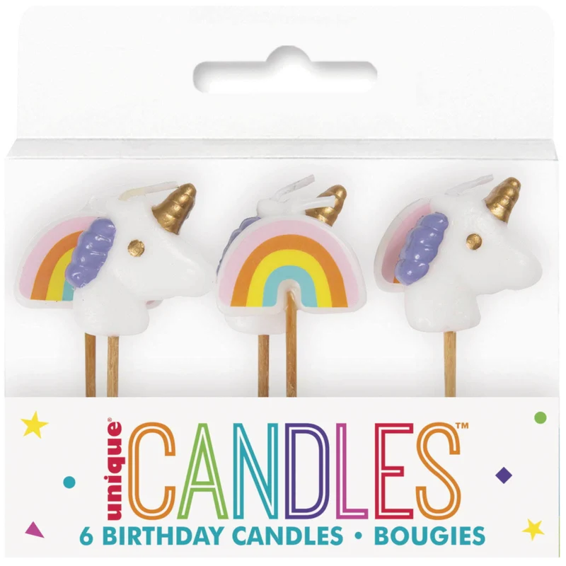 Unique Unicorn Rainbow Candles, Multicolour, 6-Pack