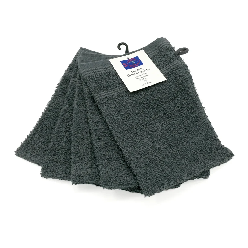 Lot de 5 gants de toilette 15x21cm