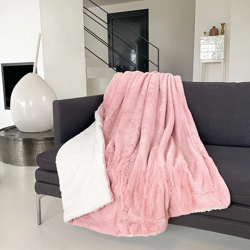 Plaid imitation "Lapin" 130x170cm 610g/m² - Cocoon Rose