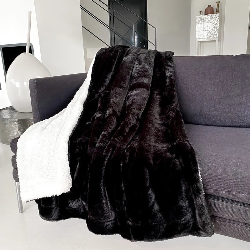 Plaid imitation "Lapin" 130x170cm 610g/m² - Cocoon Noir