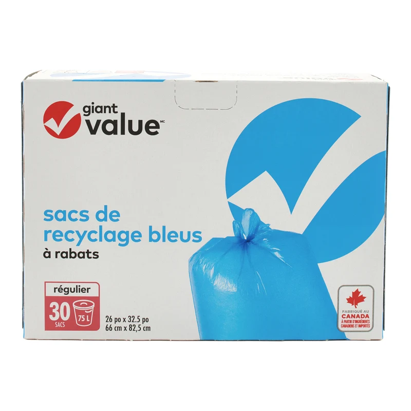 Giant Value Garbage Bags, Blue, 75 L, 30 Pack
