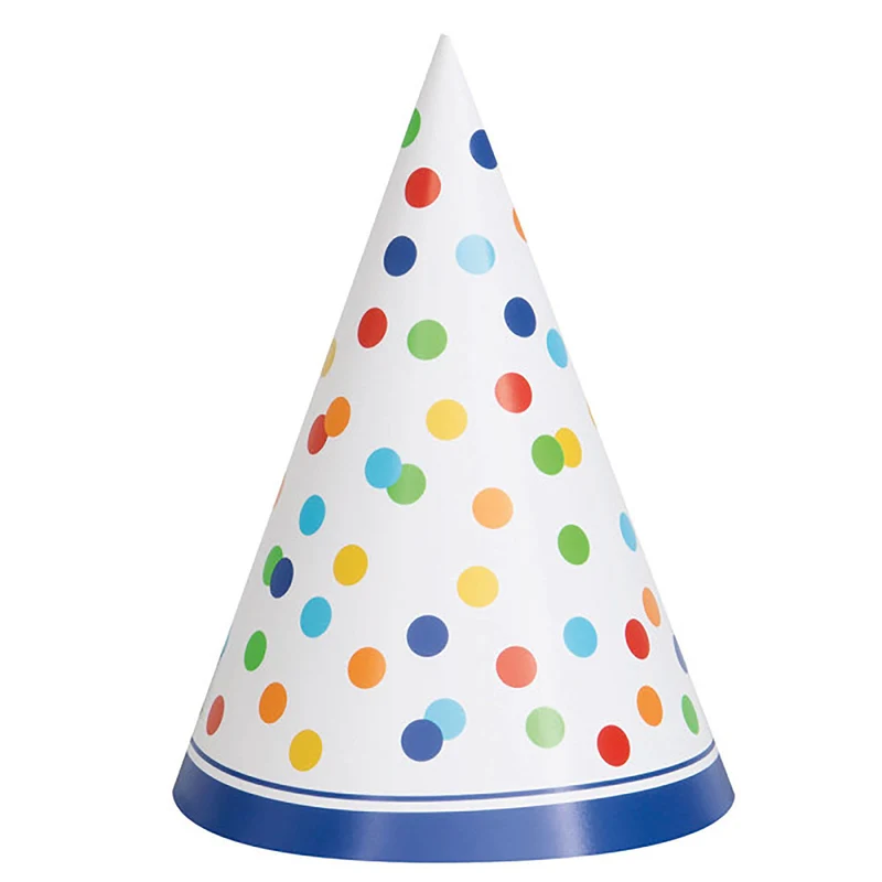 Rainbow Polka Dot Party Hats, Multicolour, 8-Pack