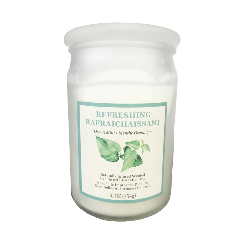 Refreshing Ocean Mint Naturally Infused Scented Candle with Essential Oil, 16-oz, Green