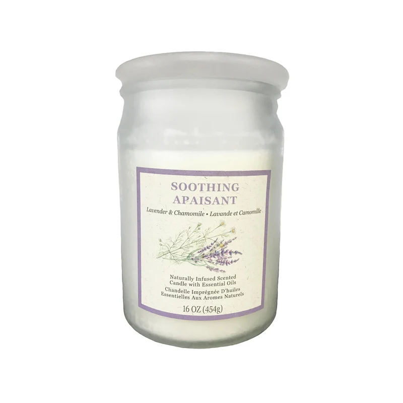 Soothing Lavender and Chamomile Naturally Infused Scented Candle with Essential Oil, 16-oz, Purple