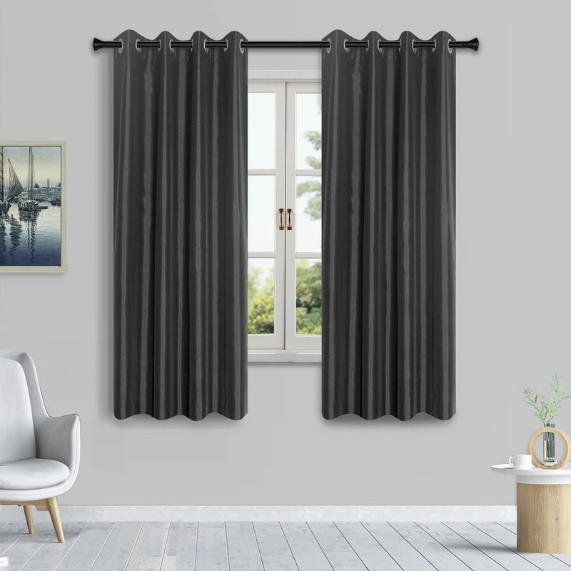 HomeStyles Faux Silk Curtain with Grommets, Dark Gray, 52-in x 63-in.