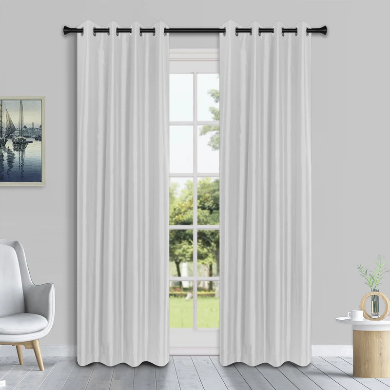 HomeStyles Faux Silk Curtain with Grommets, White, 52-in x 84-in.