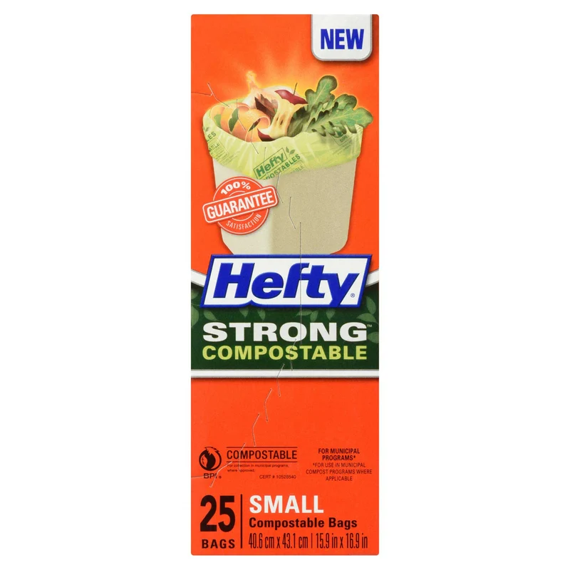 Hefty Strong Small Compostable Bags, Lemon Scented, 25-Pack