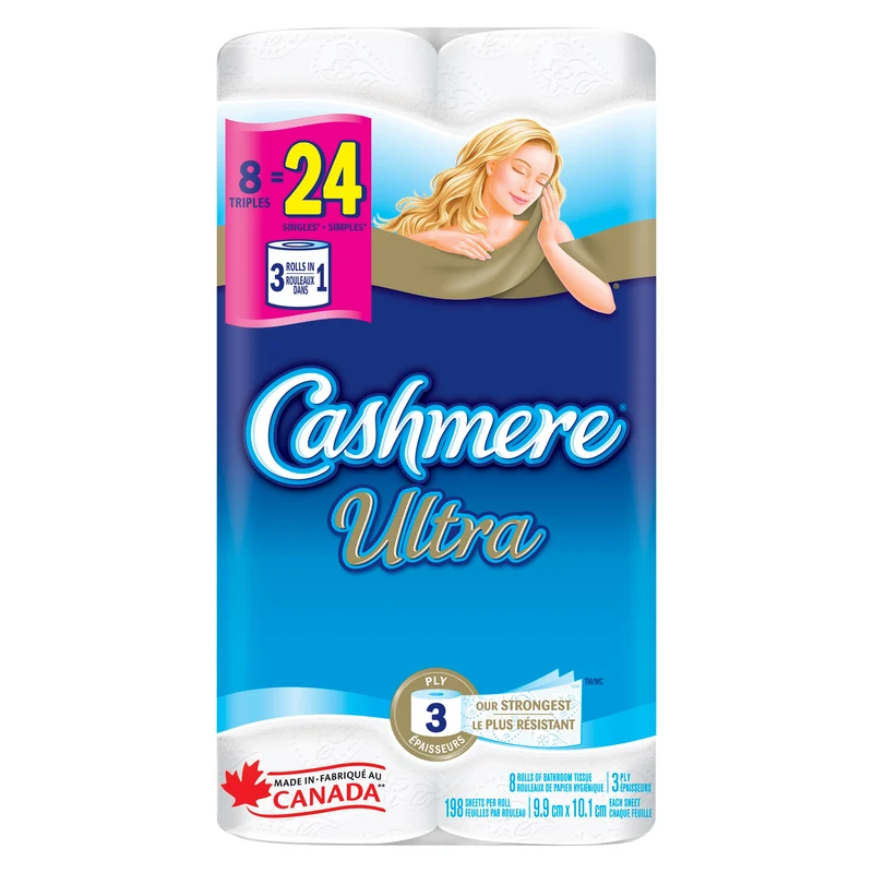 Cashmere Ultra 3-Ply Rolls of Bathroom Tissue, 8-Pack