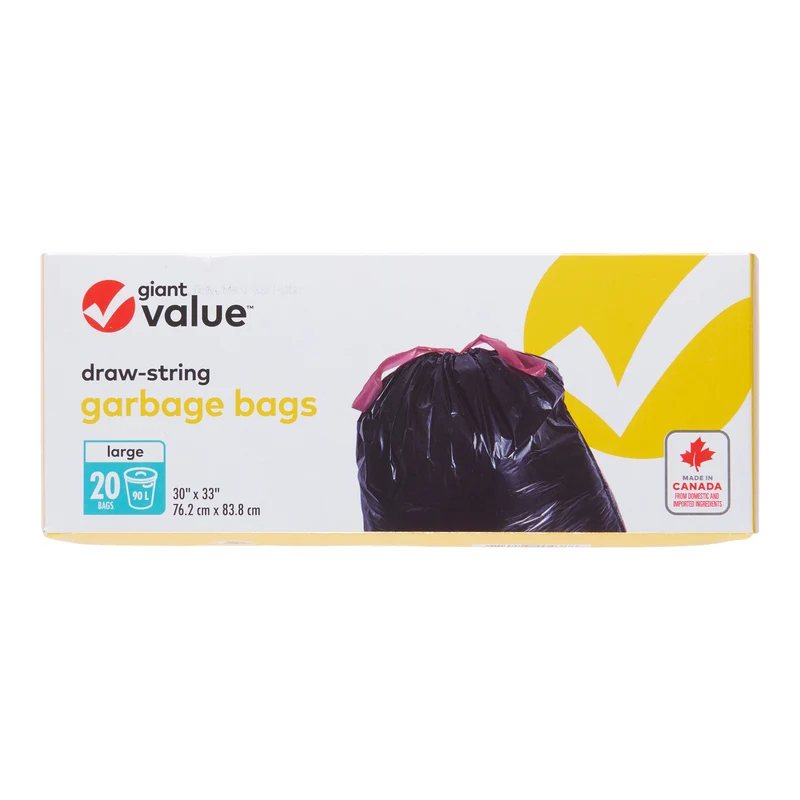 Giant Value Garbage Bags, 90 L, Black, 20-Pack