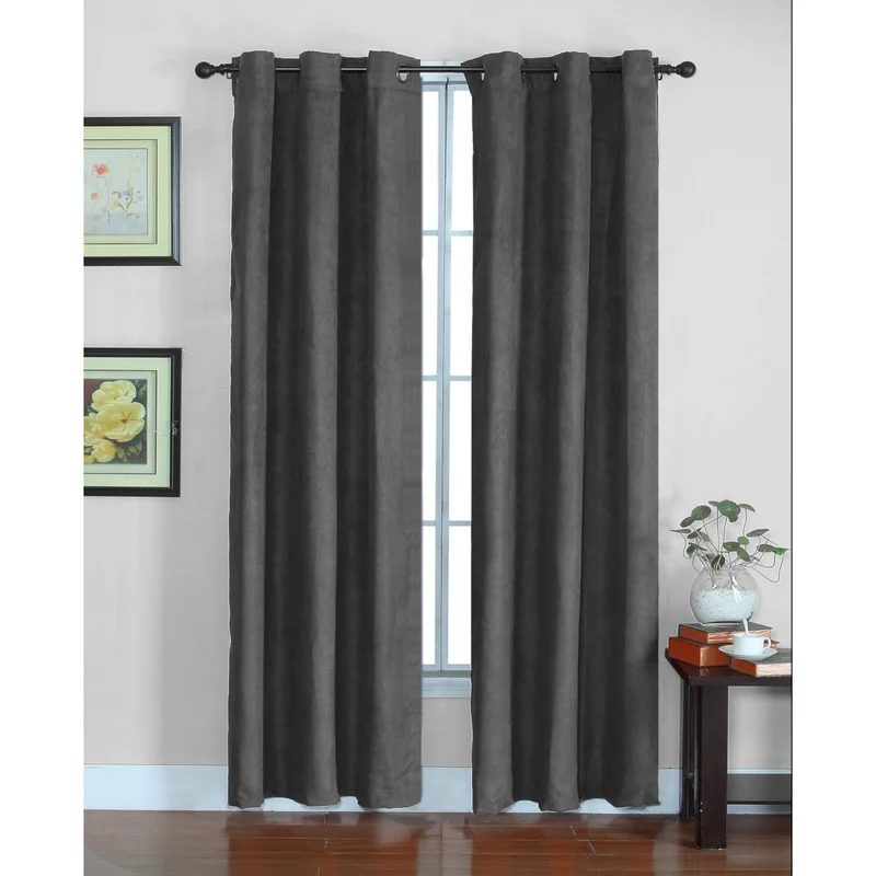 HomeStyles Faux Suede Curtain Panel with Grommets, Charcoal, 37-in x 96-in.