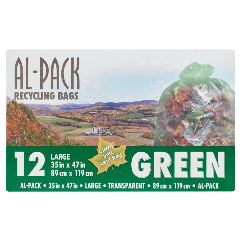 Al-Pack Large Transparent Recycling Bags, 35-in x 47-in, Green, 12-Pack