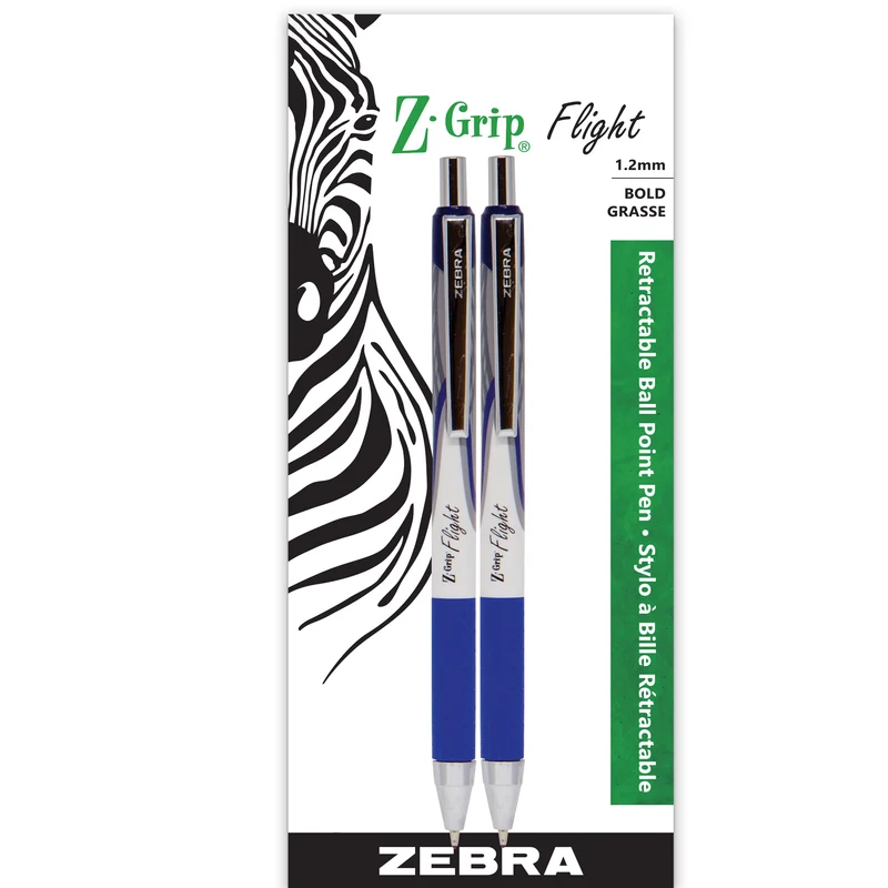 Zebra Z-Grip Flight Retractable Ball Point Pen,1.2mm, Blue, 2-Pack