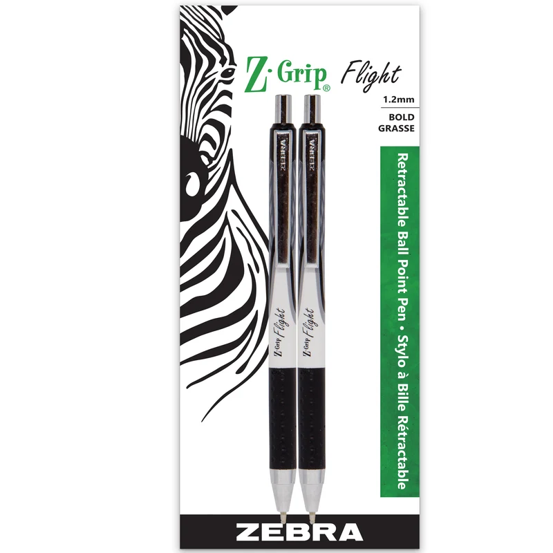 Zebra Z-Grip Flight Retractable Ball Point Pen, 1.2mm, Black, 2-Pack