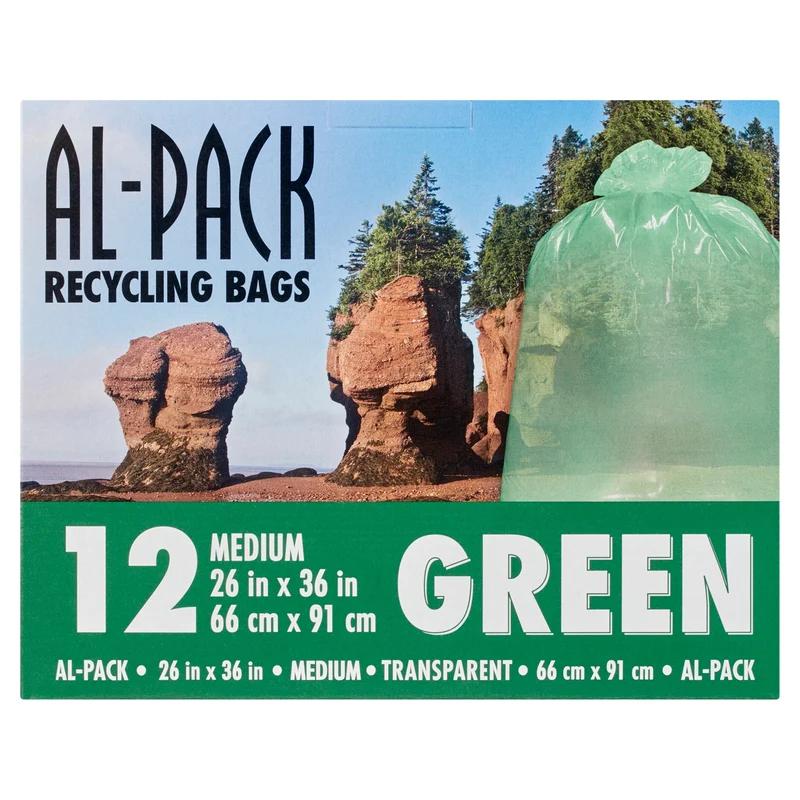 Al-Pack Medium Transparent Recycling Bags, 26-in x 36-in, Green, 12-Pack
