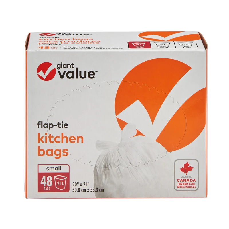 Giant Value Flap-Tie Kitchen Food Waste Bags, 20-in x 21-in, White, 48-Pack