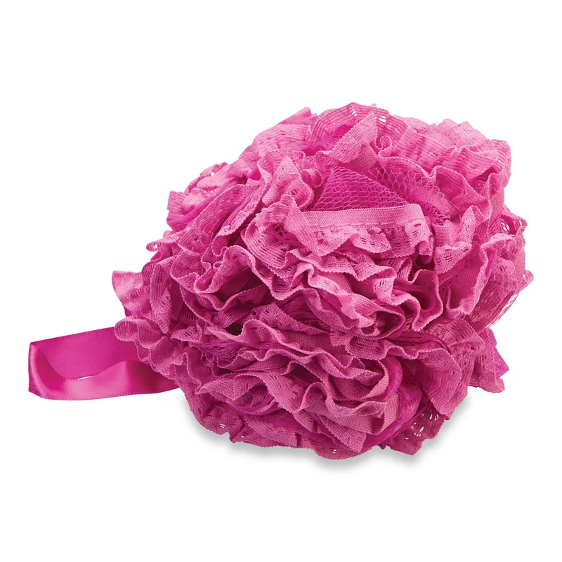 Ditto Lace LDPE Bath Pouf with Looped Ribbon, Assorted Colours