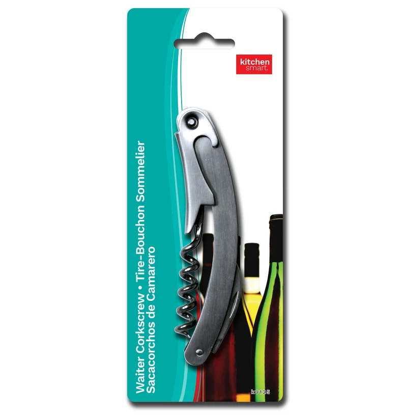 Kitchen Smart Stainless Steel Waiter Corkscrew, Silver, 7-in x 2.5-in