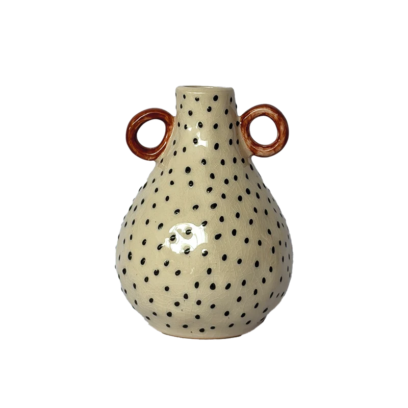 Vase à pois et anses marron