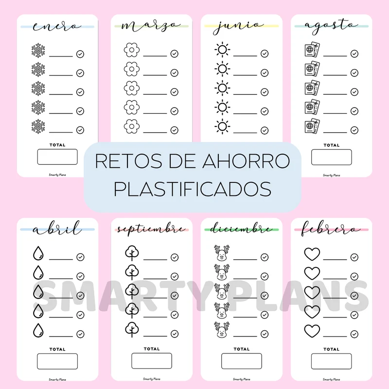 Retos de Ahorro Mensuales - 12 Tarjetas Plastificadas
