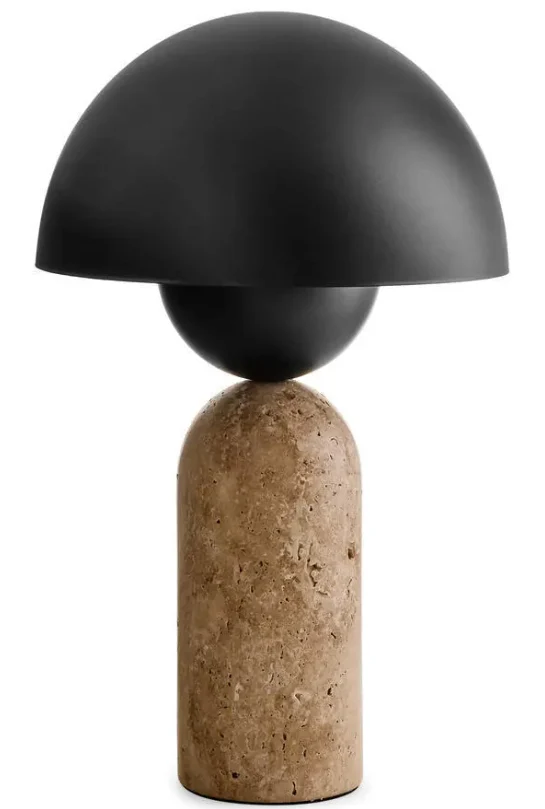Lampe de table en travertin et métal noir