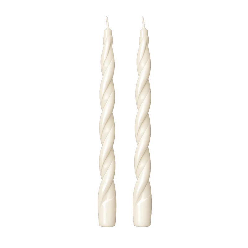 Set de 2 bougies longues torsadées ivoire