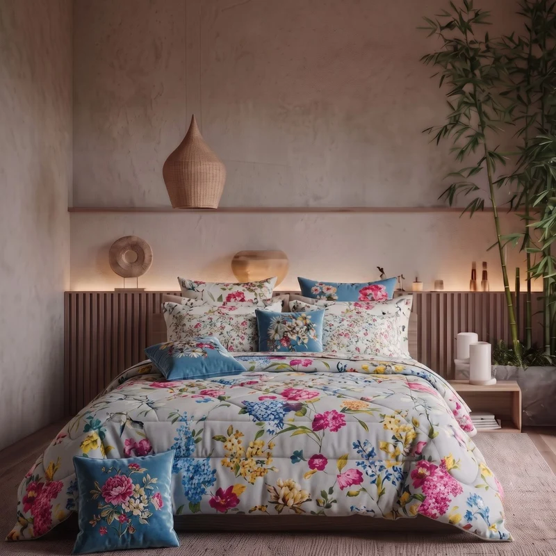 Trapunta Ikebana Floreale in Percalle 300 gr/mq