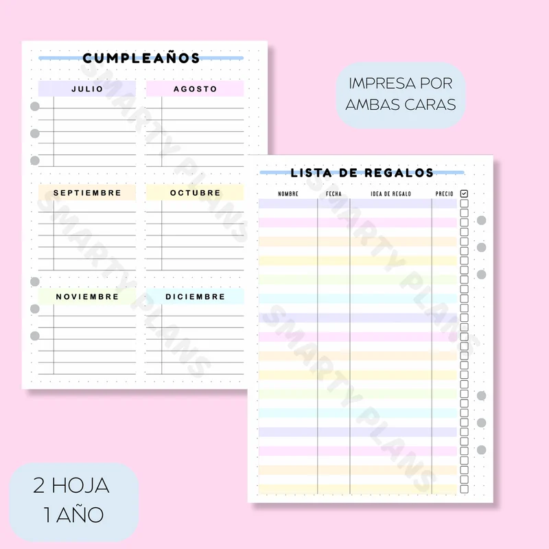 Hoja Anual - Calendario Cumpleaños y Regalos