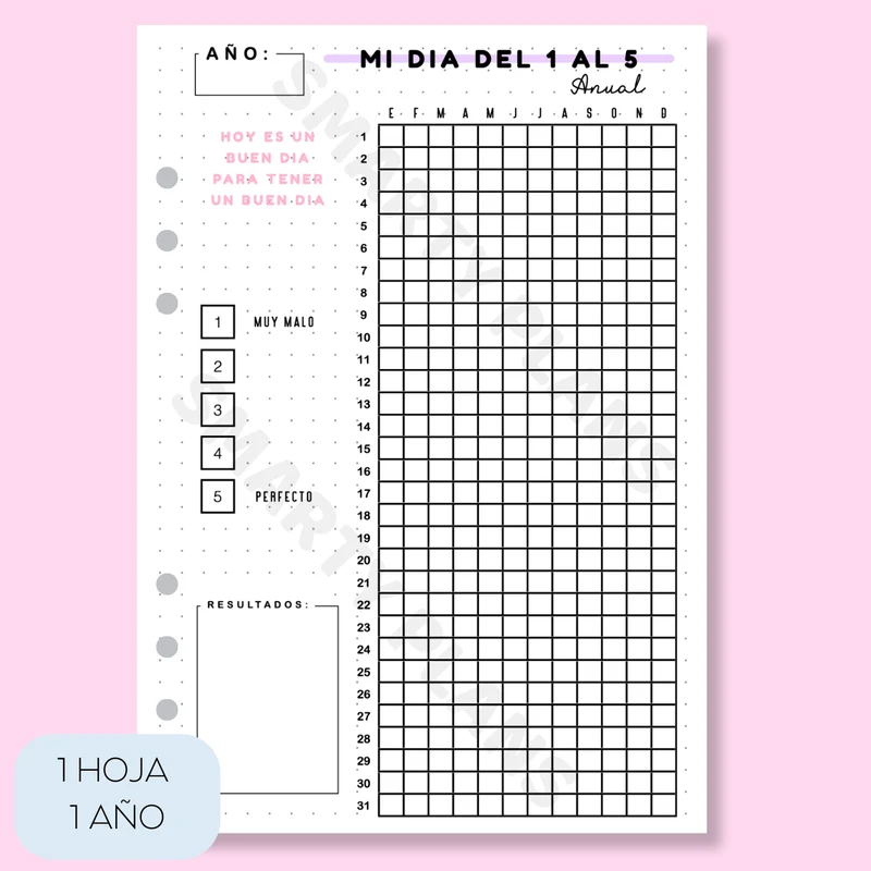 Hoja Anual - Puntúo Mi Día del 1 al 5