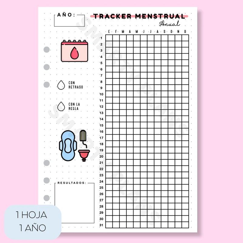 Hoja Anual - Menstruación/La Regla