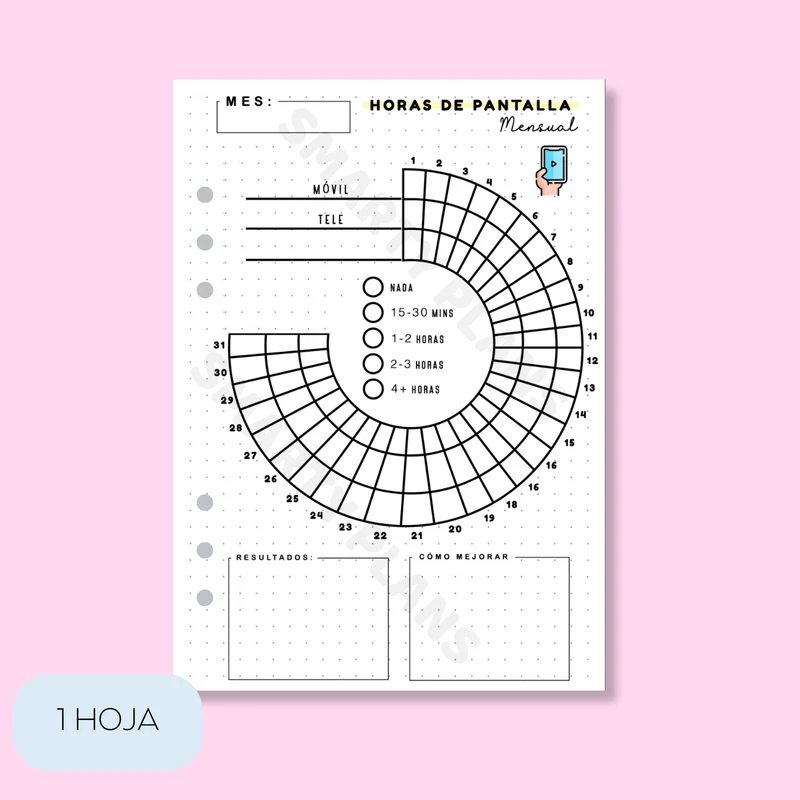 Plantilla Individual Mensual Entretenimiento - Horas de Pantalla