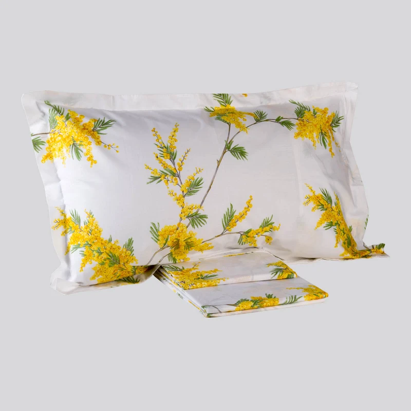 Completo Lenzuola rami di mimose Floreale in Percalle