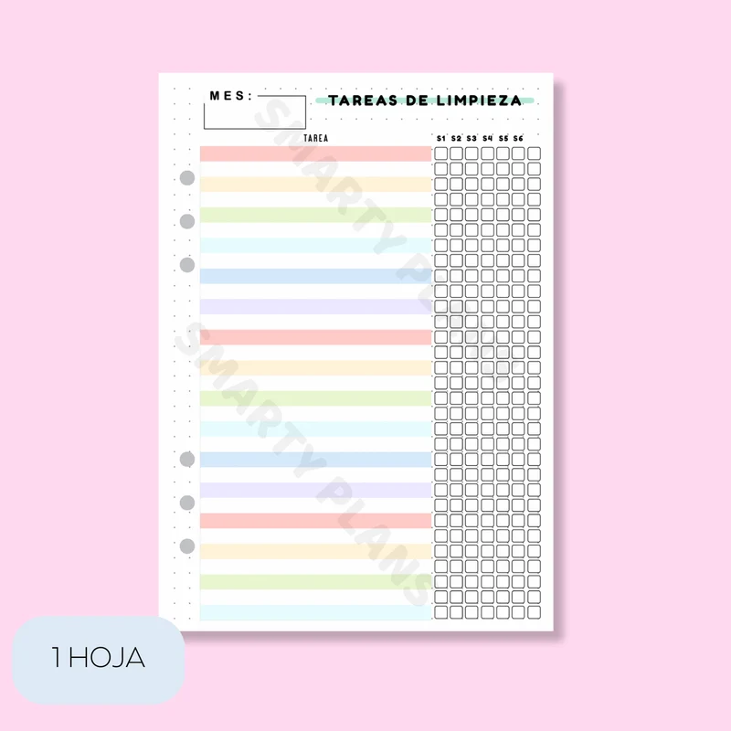 Plantilla Individual Mensual Hogar - Tareas de Limpieza