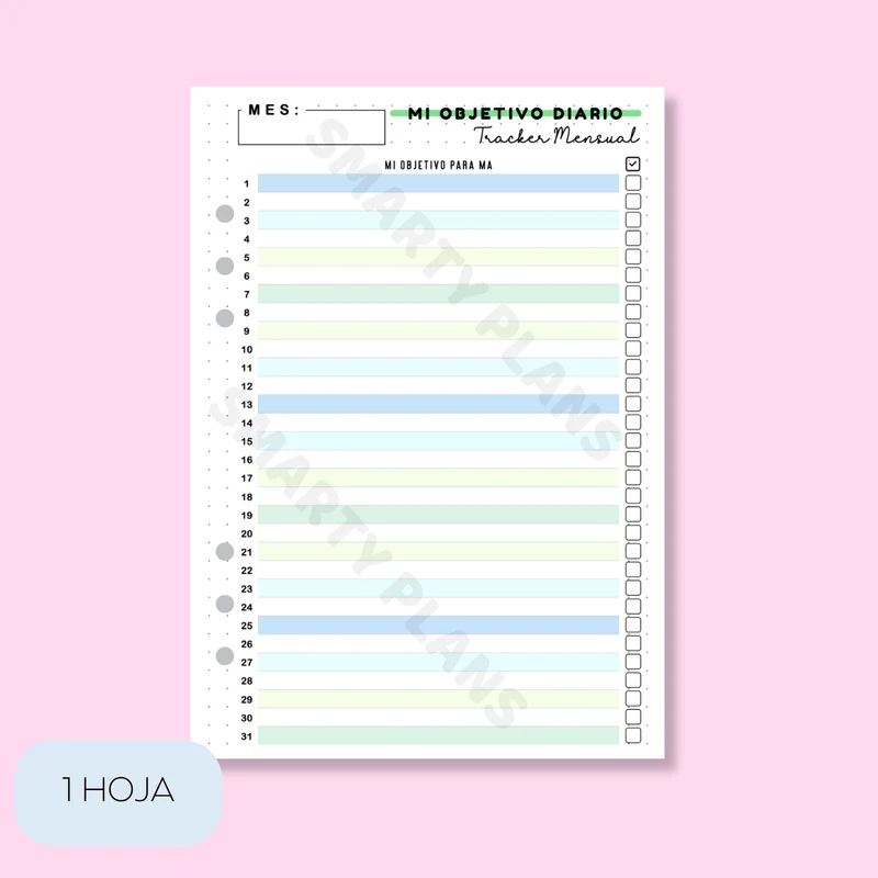 Plantilla Individual Mensual 1 Linea al Día - Mi Objetivo Diario
