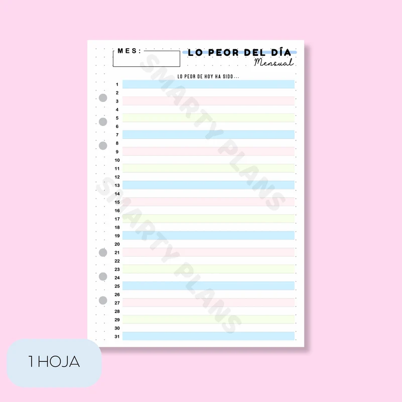 Plantilla Individual Mensual 1 Linea al Día - Lo Peor Del Día