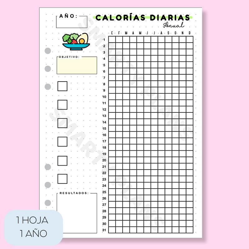 Hoja Anual Alimentación - Calorías Diarias