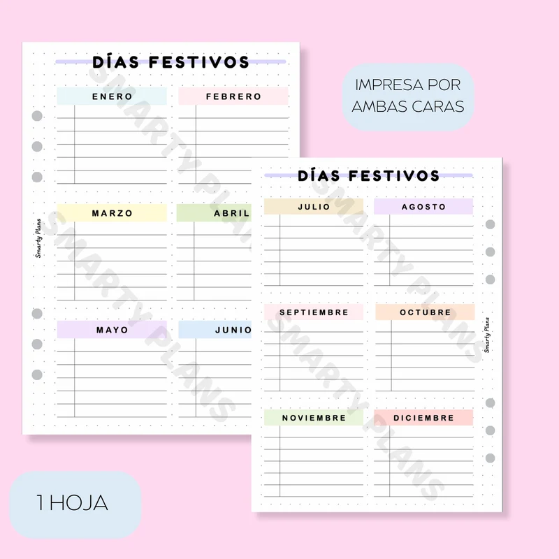 Hoja Anual - Calendario Días Festivos
