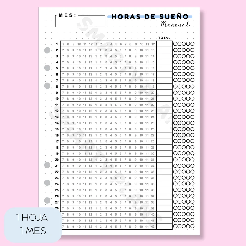 Plantilla Mensual Individual - Horas de Sueño