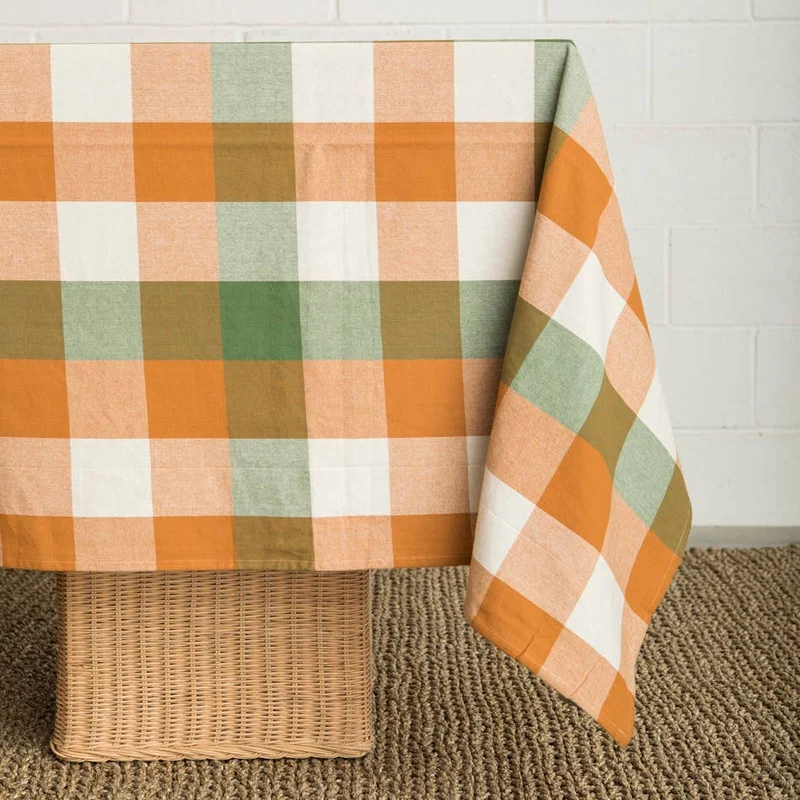Nappe à carreaux - ocre et vert