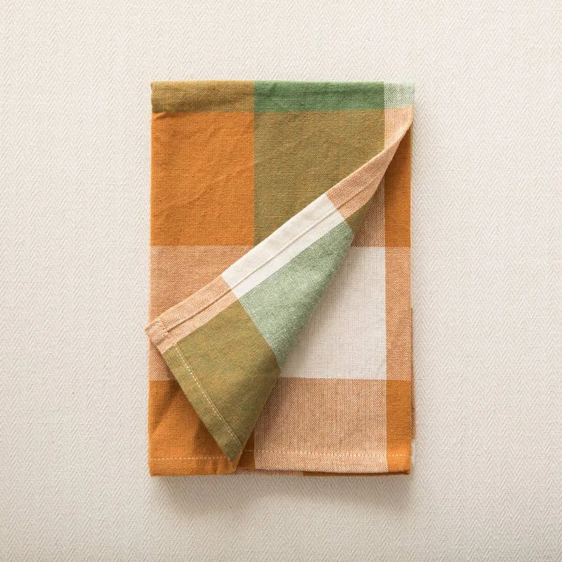 Serviettes à carreaux - ocre et vert