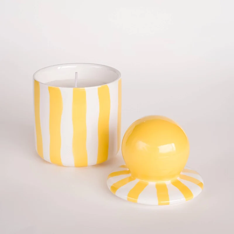 Bougie en céramique rayée - spiaggia Jaune
