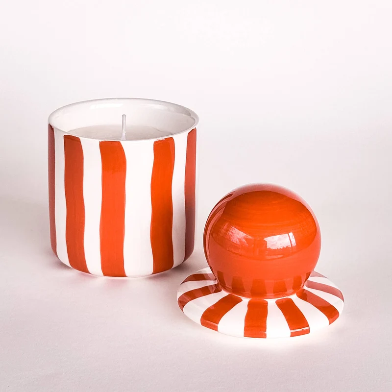 Bougie en céramique rayée - orange cotto