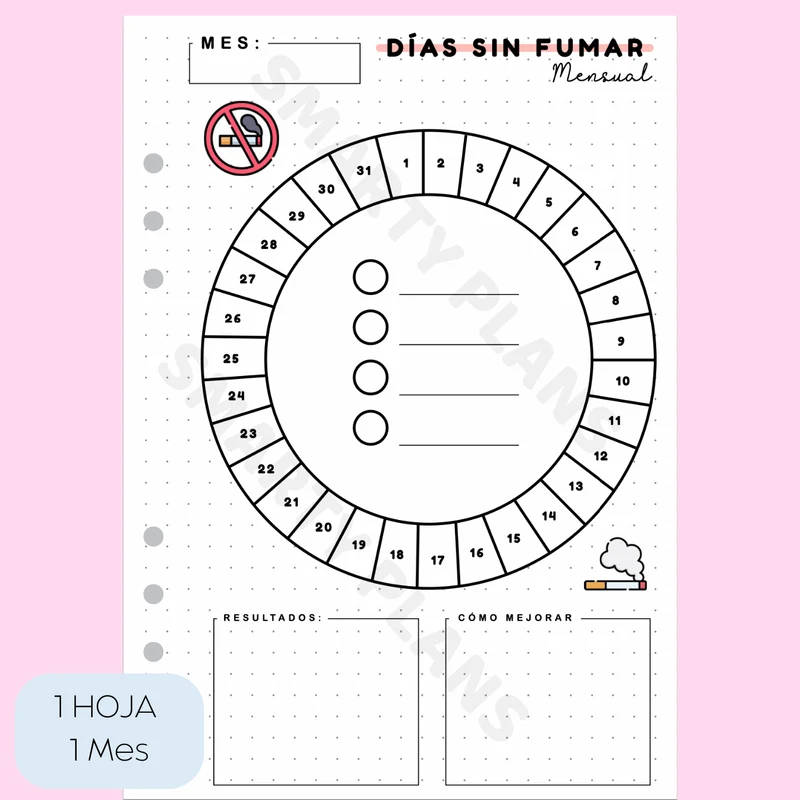 Plantilla Mensual Salud - Días Sin Fumar