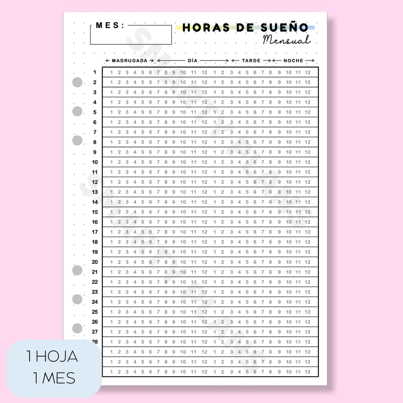 Plantilla Mensual - Horas de Sueño 24h