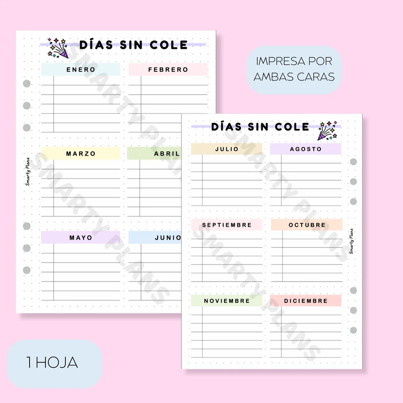 Hoja Anual - Calendario Días Sin Cole