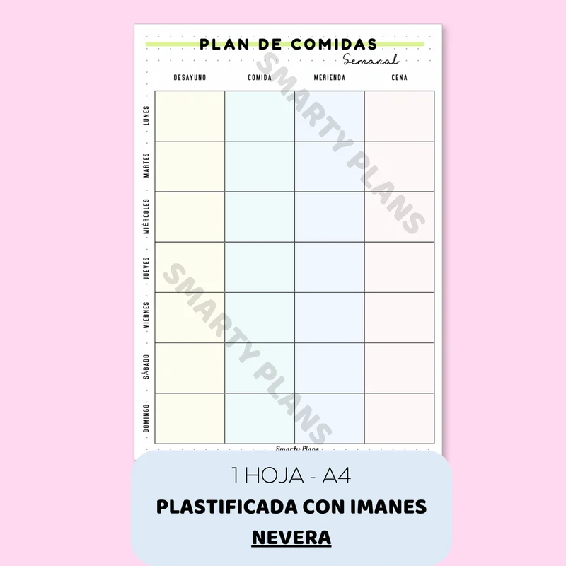 Plantilla de Nevera Plastificada - Plan de Comidas