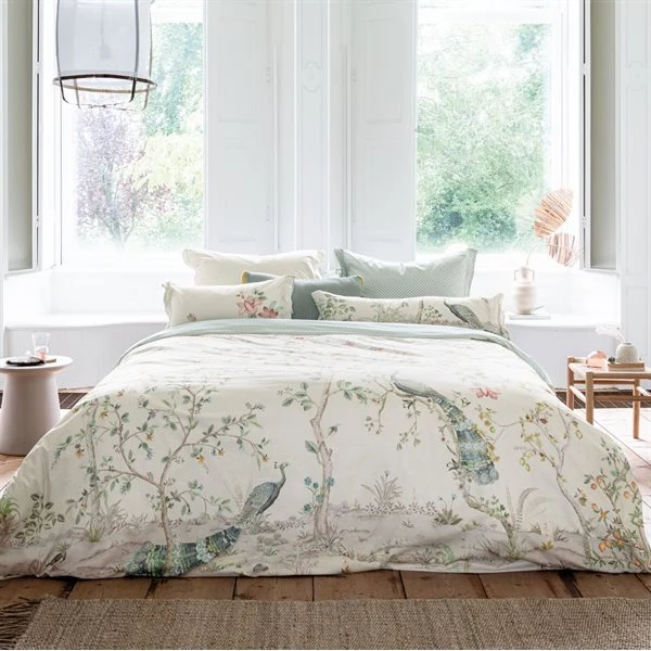 Housse de couette blanche à fleurs roses OKINAWA